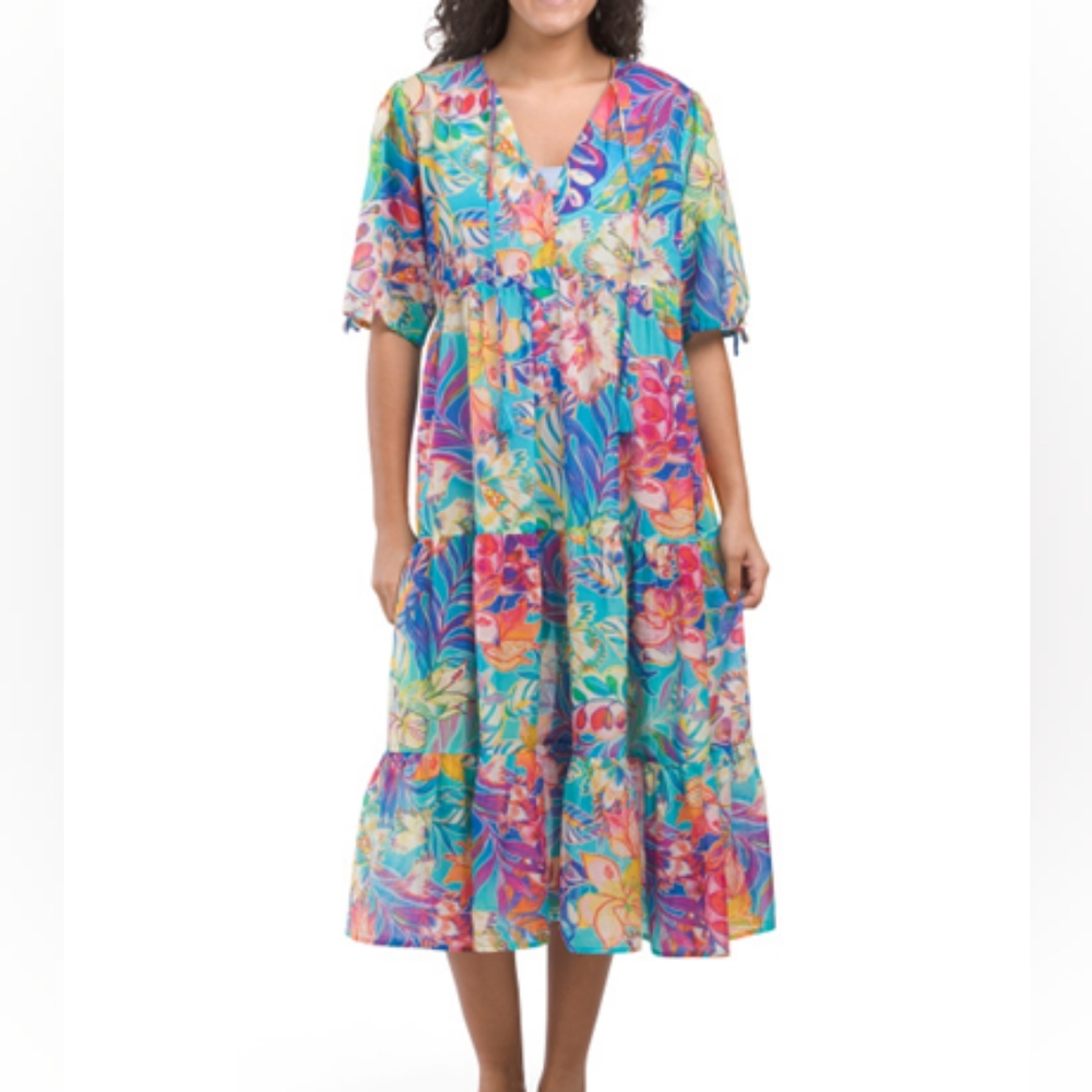 Nwot! Johnny Was  HELENA TIERED FLORAL SILK BLEND MAXI DRESS. SZ Small